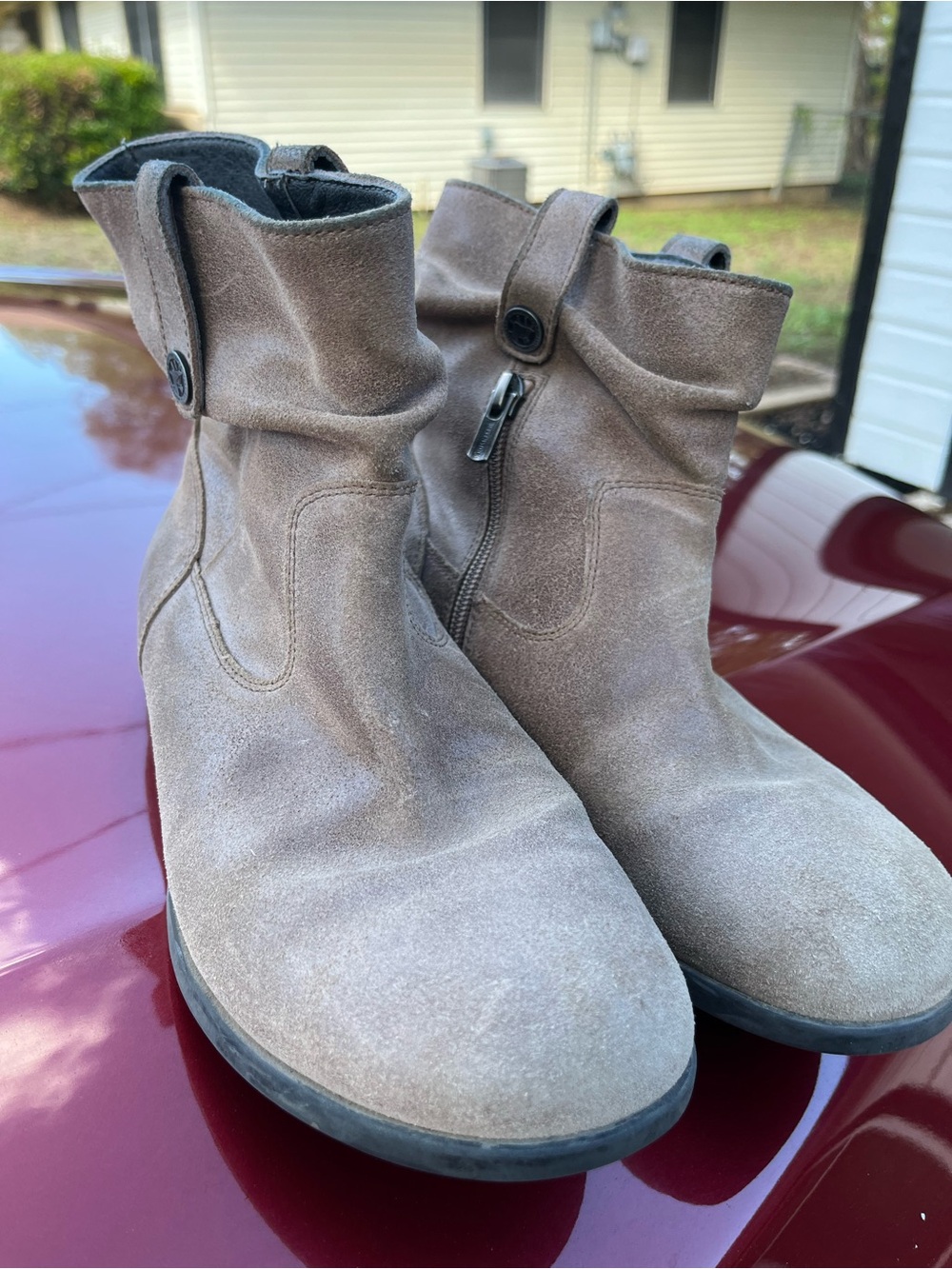 Birkenstock Taupe Suede Ankle Booties with Side Zip